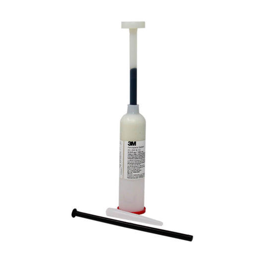3M AC350B1-2 aerospace sealant 3.5 oz cartridge with plunger, mixing stick, and nozzle on white background.