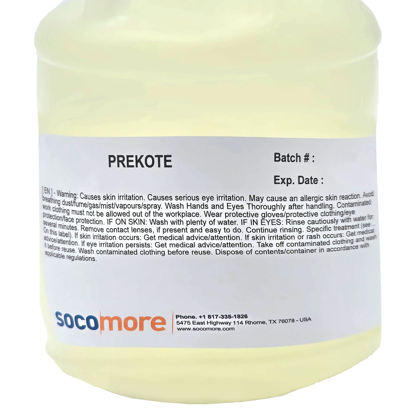 PreKote Surface Pretreatment Gallon 065-1030 – Close-Up of Full Product Label Stretched Out