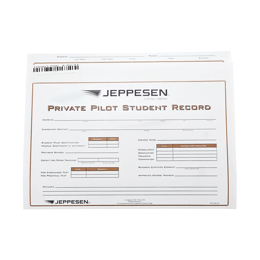 Jeppesen Private Pilot Record Folder – Cover Page with Training Overview