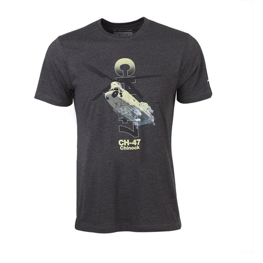 Boeing CH-47 Chinook X-Ray Graphic T-Shirt – Front View in Charcoal