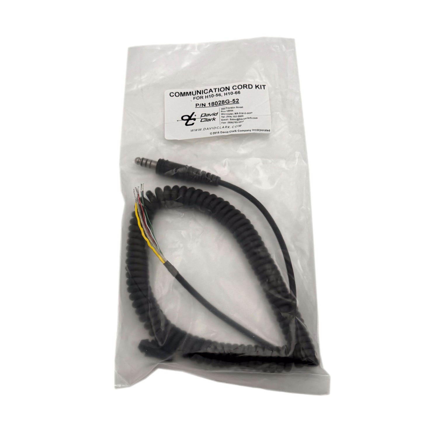 David Clark Comm Cord Kit for H10-56, H10-66 Headsets – 18028G-52