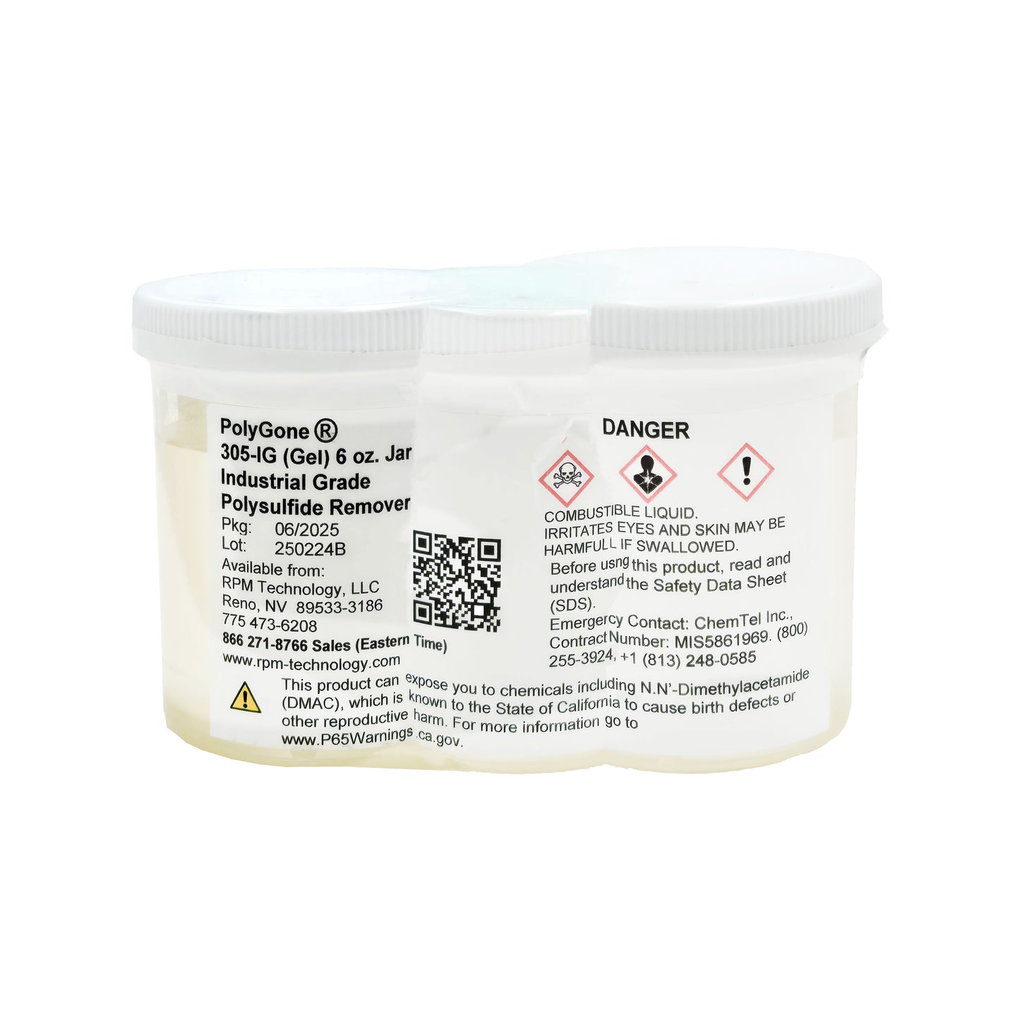 PolyGone 305 Gel – Full Label Unrolled Showing Specifications and Warnings