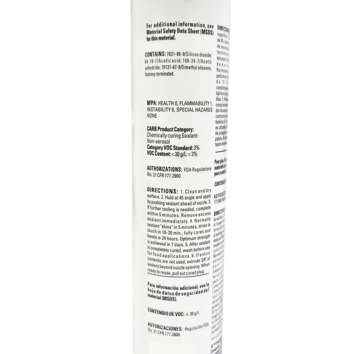 DOWSIL 700 Silicone Sealant – Close-Up of Back Label Information