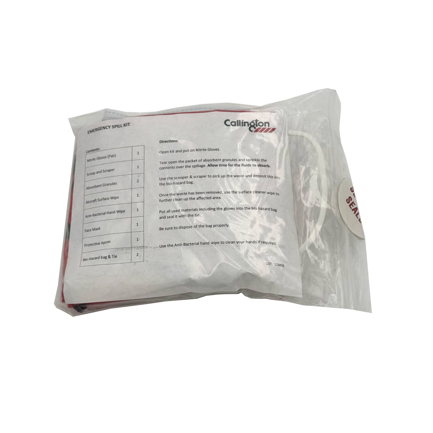 Callington Labs emergency spill kit packaging on a white background