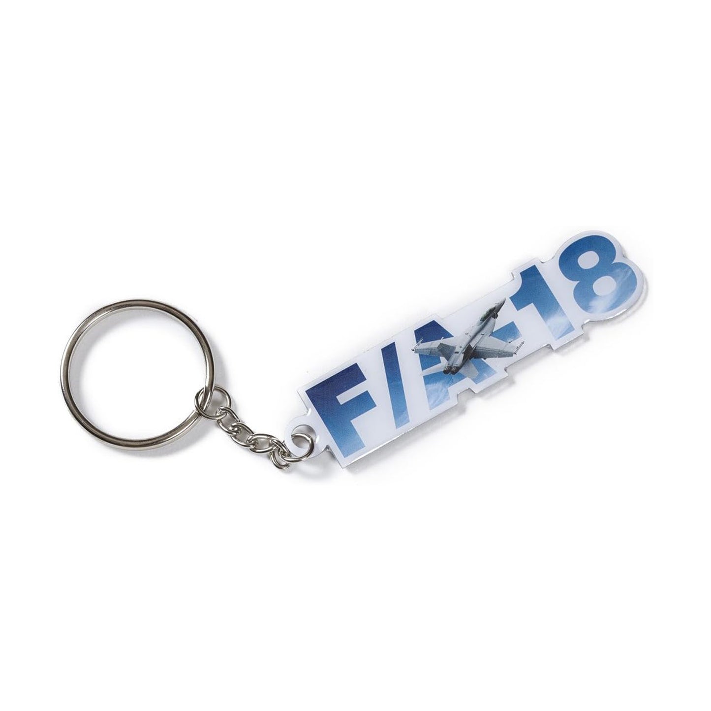 Boeing F/A-18E/F Super Hornet sky keychain with aircraft graphic and key ring