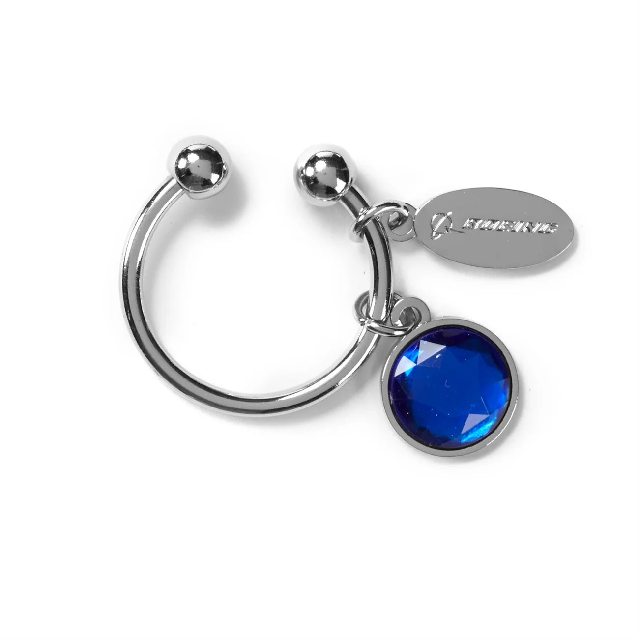 Boeing Charm Key Ring with blue crystal and silver Boeing logo tag