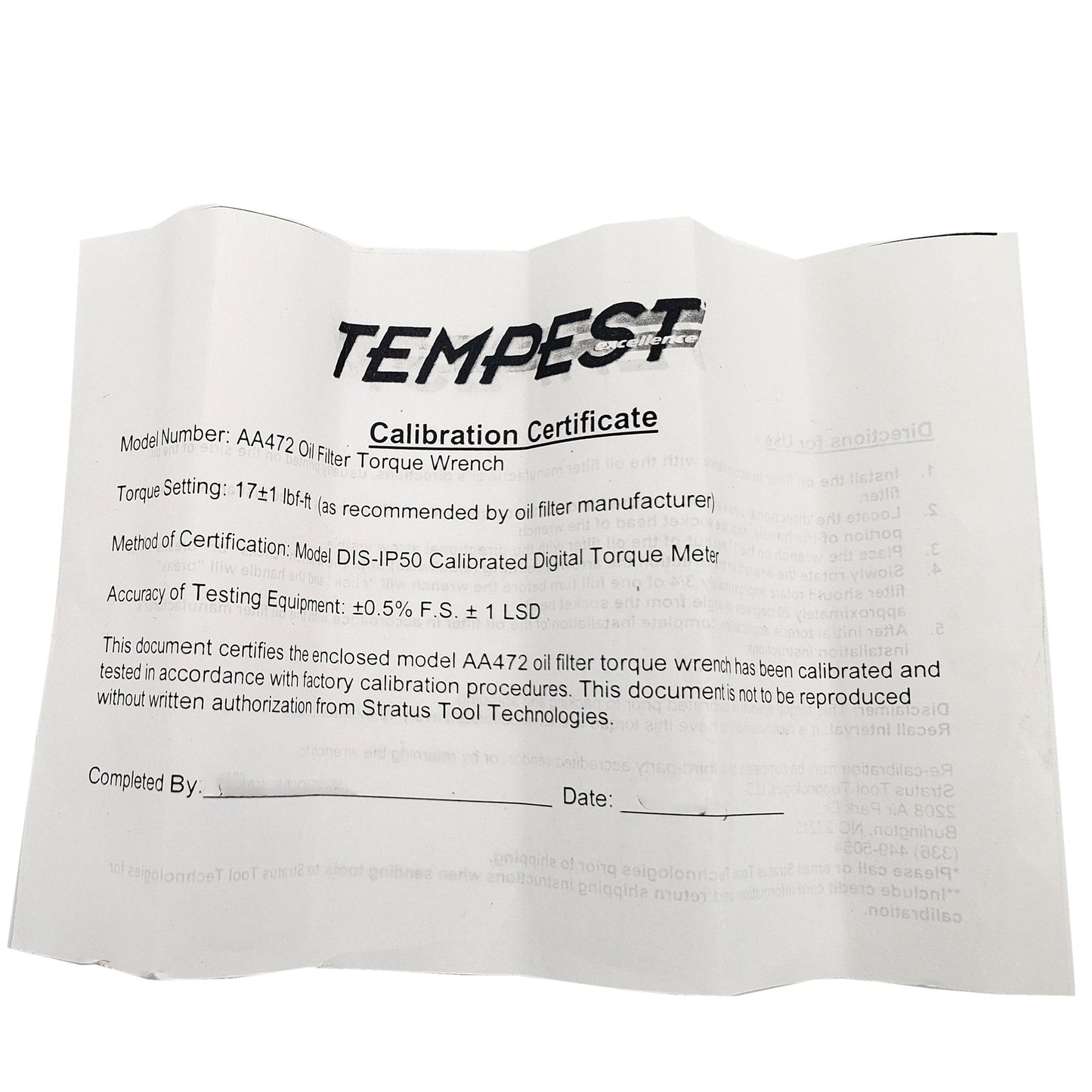 Tempest - Oil Filter Torque Wrench | AA472, paper 2