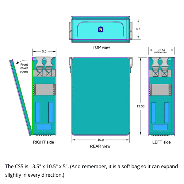 BrightLine Bags CS5 Center Section – size chart and dimension diagram