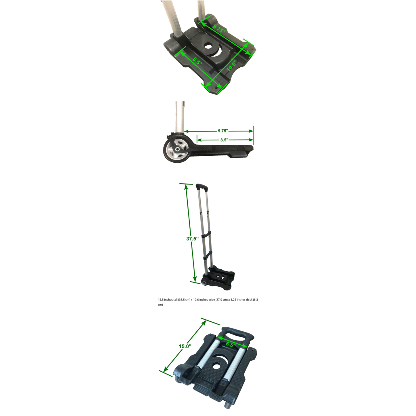 BrightLine Bags Folding Luggage Cart dimensions and size diagram