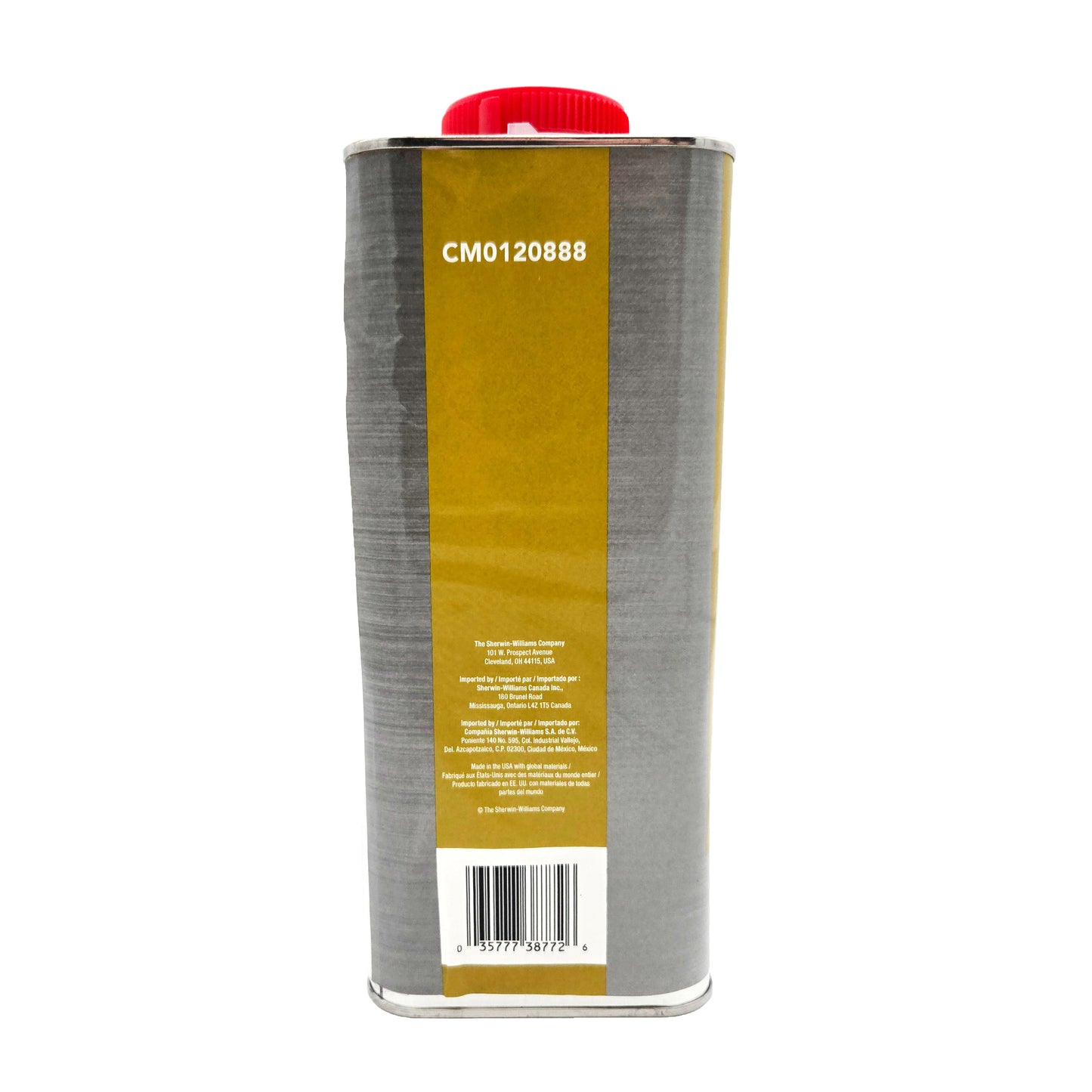 Sherwin Williams Epoxy Sanding Surfacer Adduct CM0120888 gallon can side view with manufacturer details, barcode, and made in USA statement