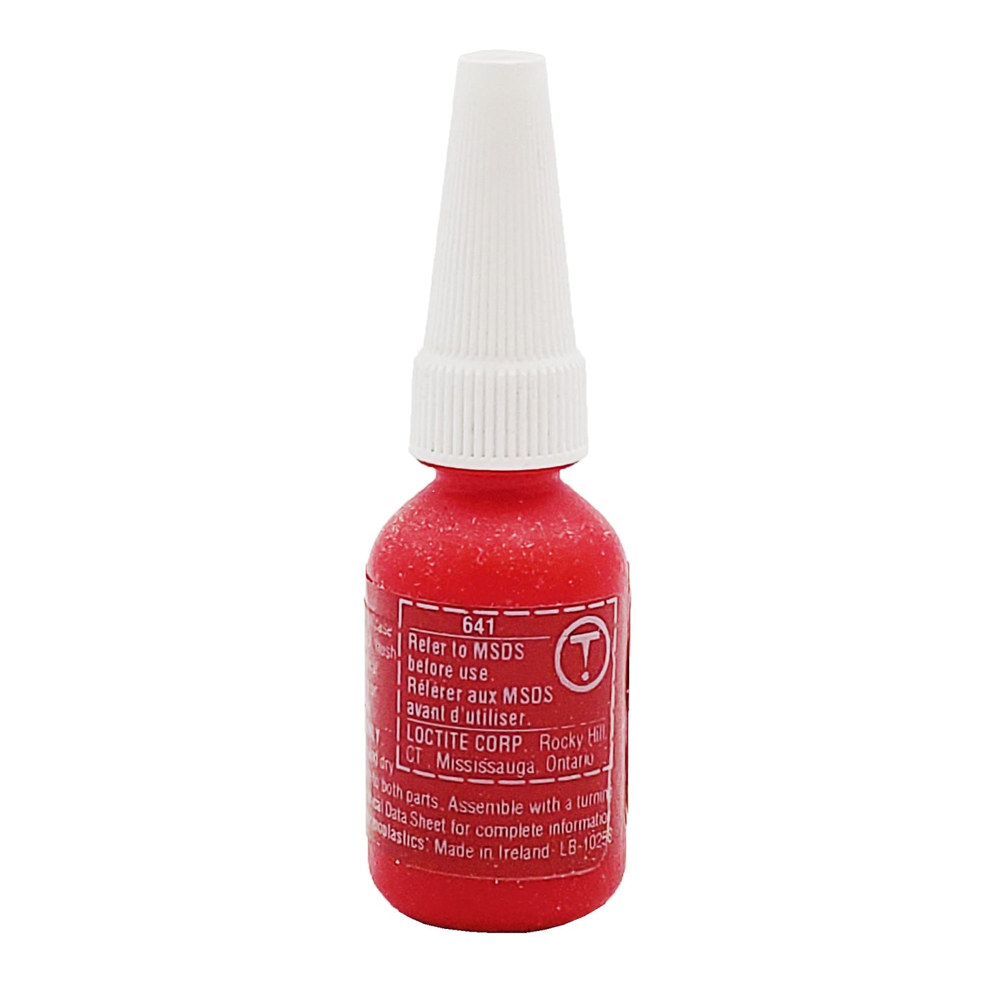 Rear label of Loctite 641 retaining compound with MSDS reference and manufacturer details