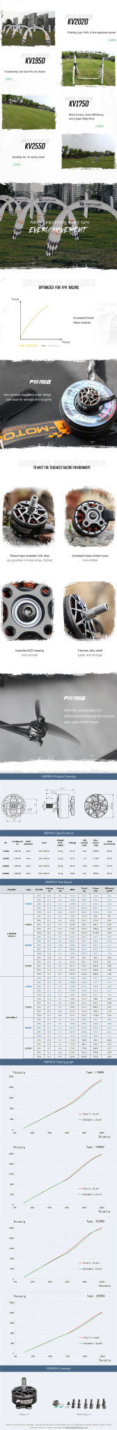 T‑Motor F60Pro V marketing flyer showcasing motor features, specs, and performance highlights.
