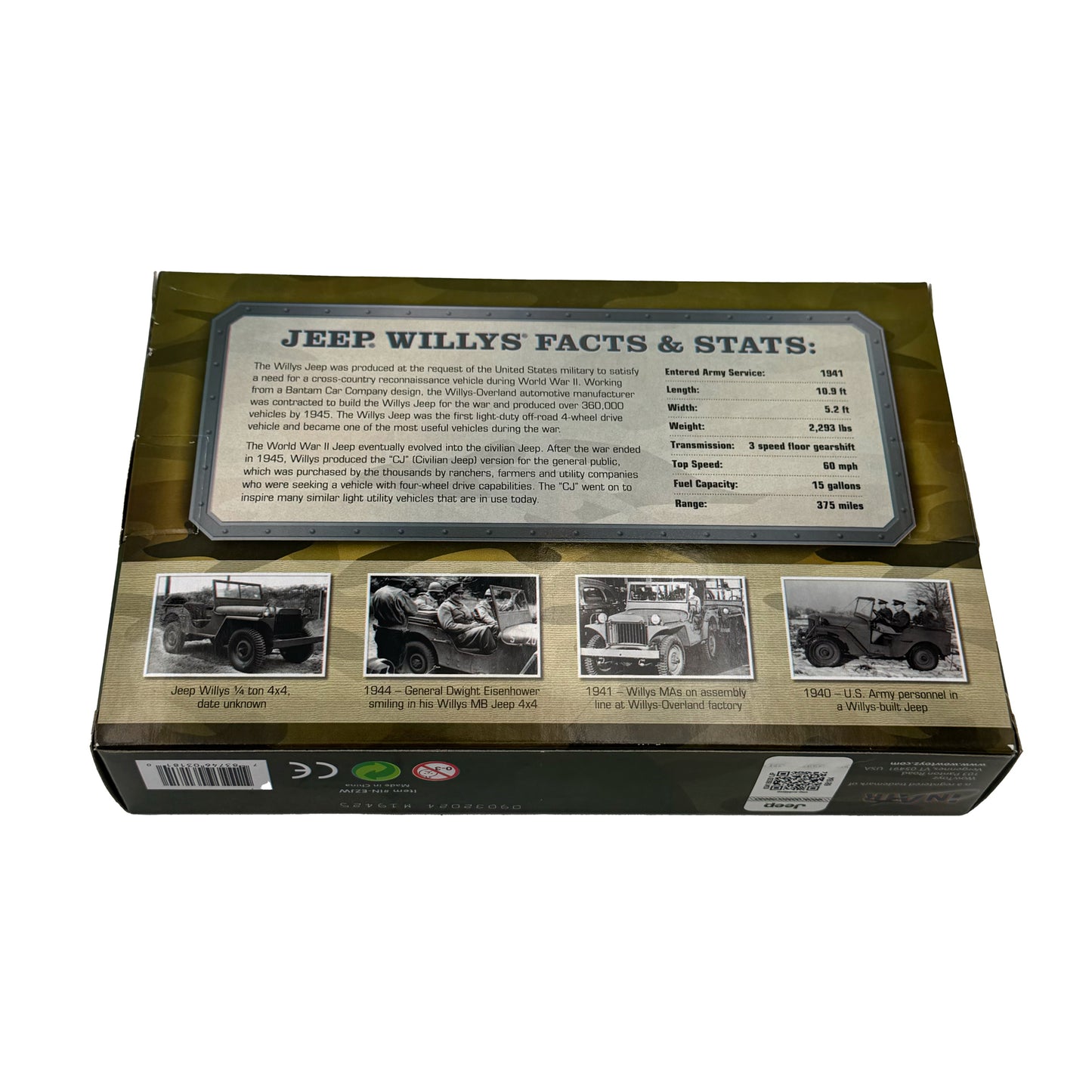 WowToyz® - E-Z Build™ Classic Armour Willys Jeep 1:32 Scale Model Kit, boxed, back