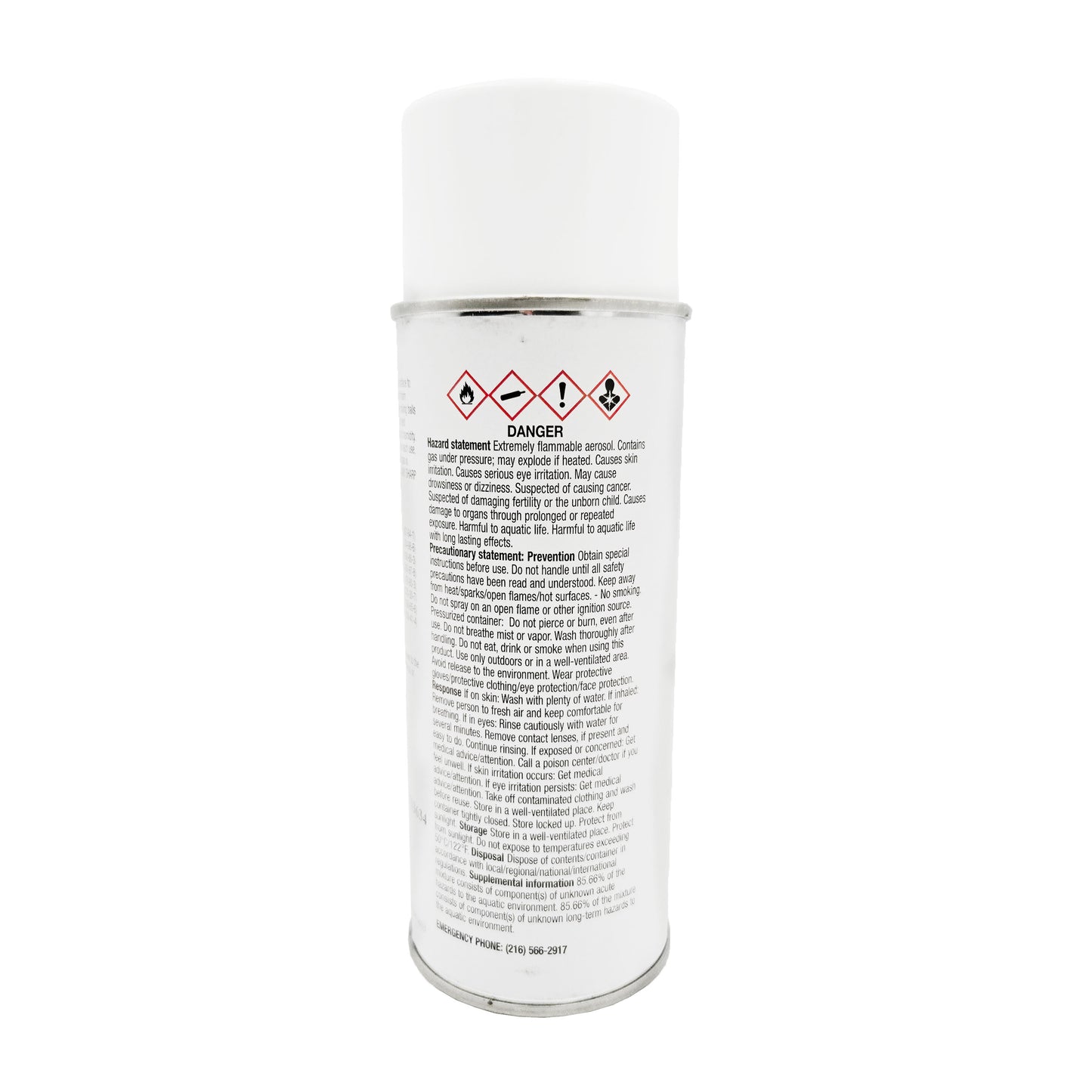 Back view of Sherwin-Williams F75KXA10445 Gray Enamel spray paint can showing DANGER warnings, hazard pictograms, and safety details.