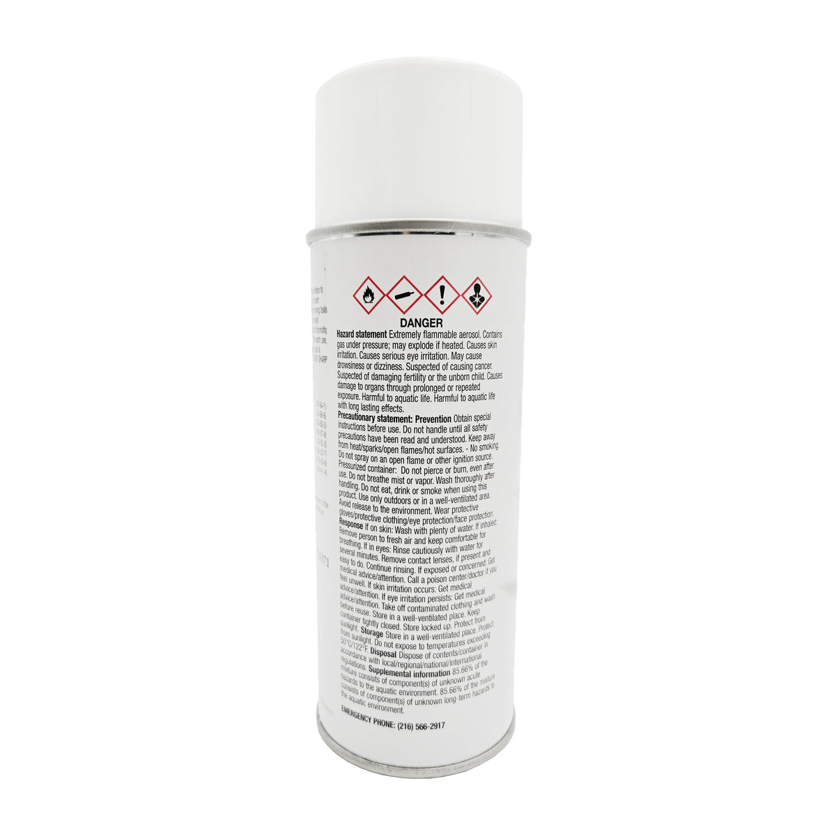 Back view of Sherwin-Williams F75KXR12320 aerosol can showing DANGER warnings, hazard pictograms, and safety information.