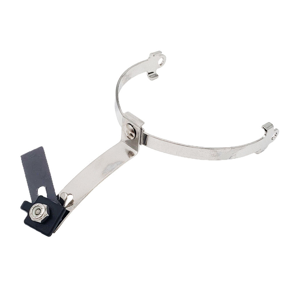 Underside view of David Clark stirrup and clamp kit showing bolt, nut, and black clamp attachment hardware