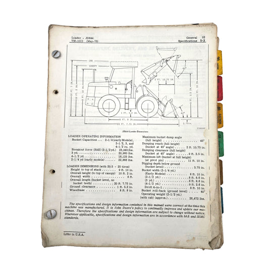 JD644 TM-1011 Loader Technical Manual Service Manual