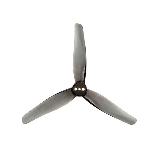 Single HQProp T3.5X2.5X3 grey 3-blade drone propeller in semi-transparent polycarbonate with central hub, isolated on white background