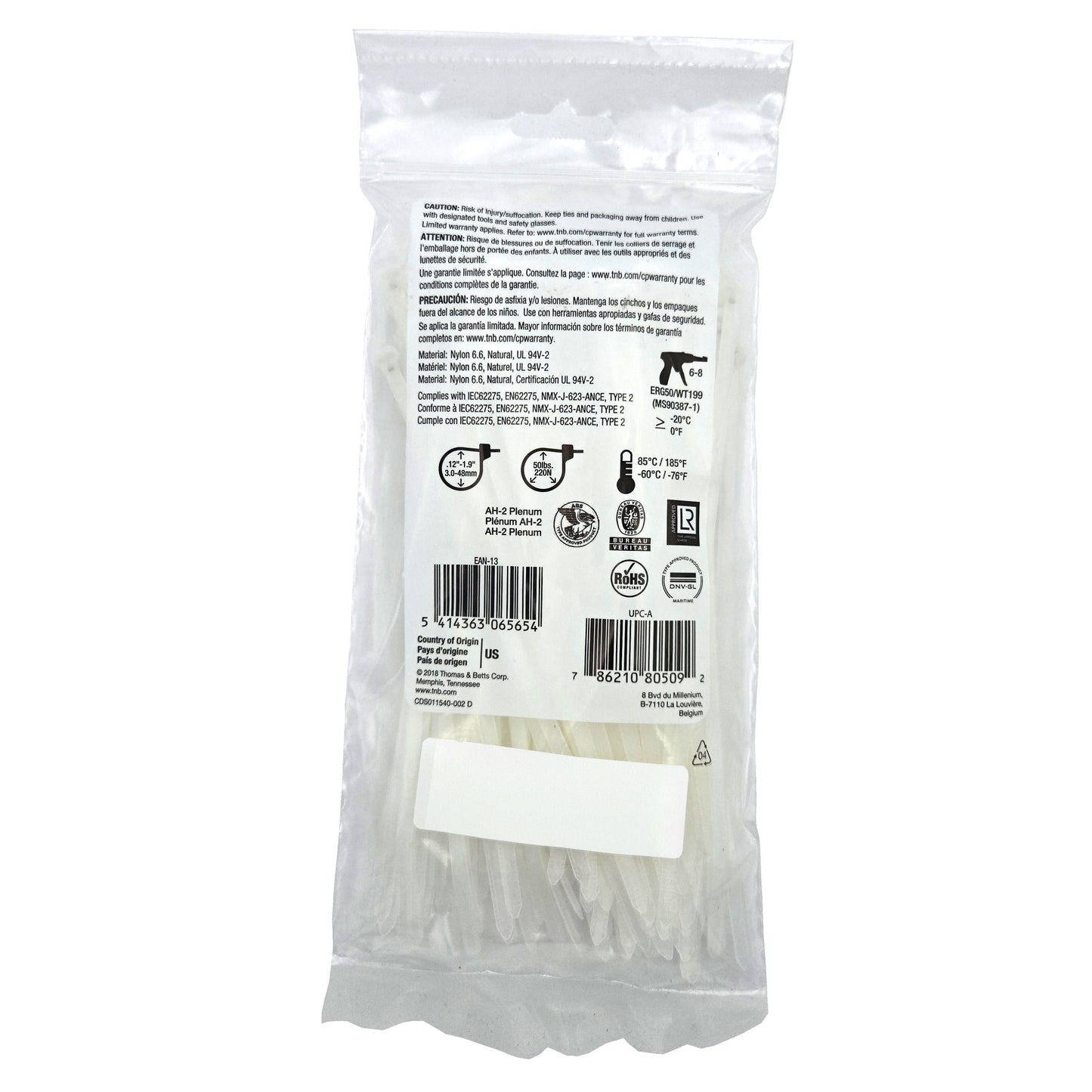 Ty-Rap Natural 7.31'' Cable Tie - 100/pack
