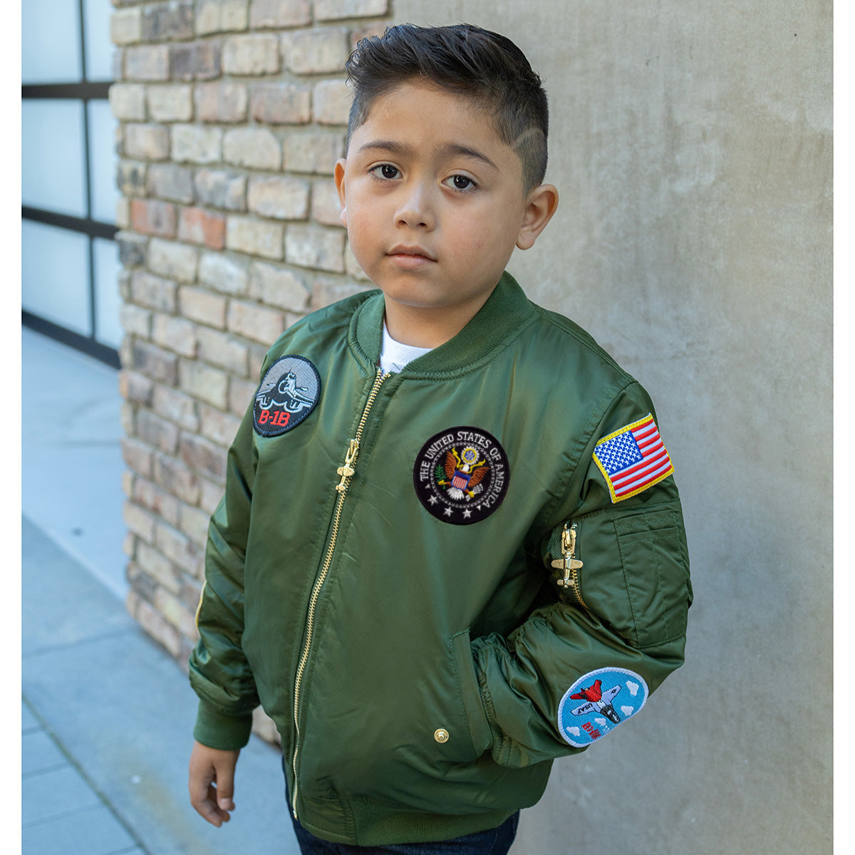 Up and Away - Youth MA-1 Flight Jacket (Green 7-Patch