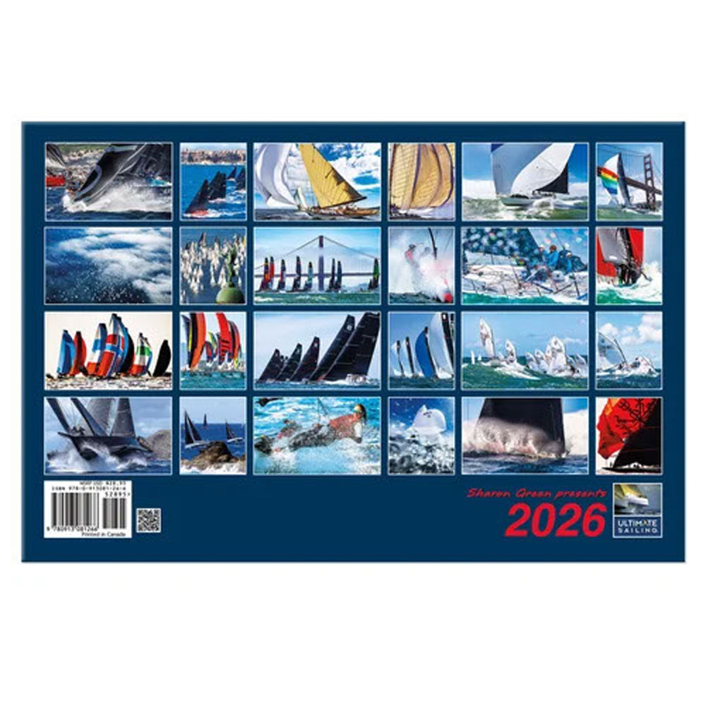 2026 Ultimate Sailing Calendar back cover showing thumbnail previews of all featured images