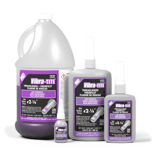 Vibra-Tite 111 Low Strength Removable Purple Threadlocker in 10ml, 50ml, 250ml, and 1L bottles