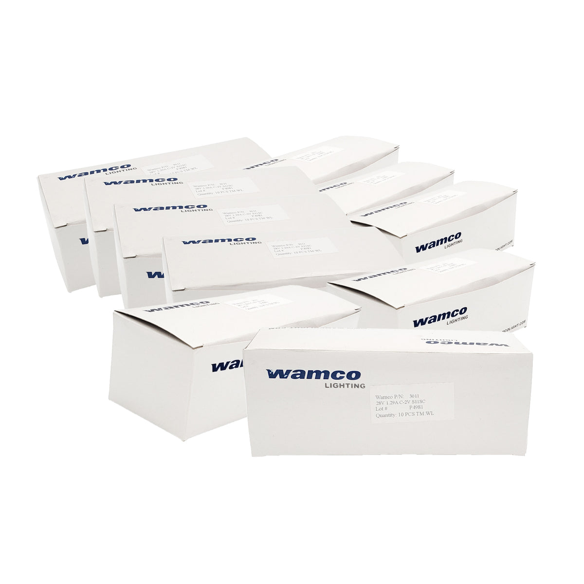 Bulk case of 100 Wamco WL-3011 miniature aircraft lamps in 10-piece boxes