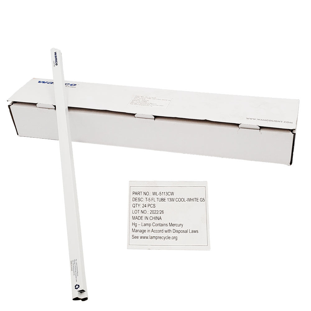 Wamco 5113CW fluorescent lamps 24 pack box cool white T5.