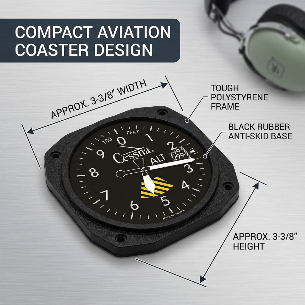 Trintec 9075-CES Cessna aviation instrument coasters displayed in a general aviation setting