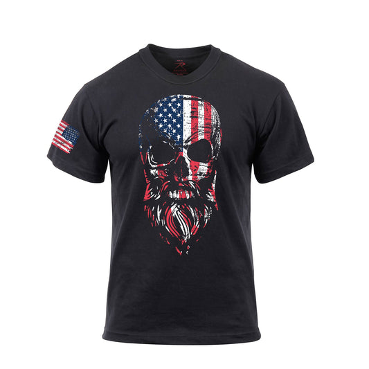 US Flag Bearded Skull T-Shirt - Black
