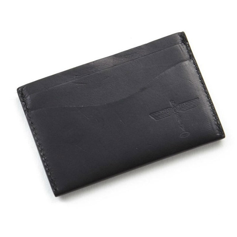 Black Boeing Totem leather card case with debossed vintage totem logo