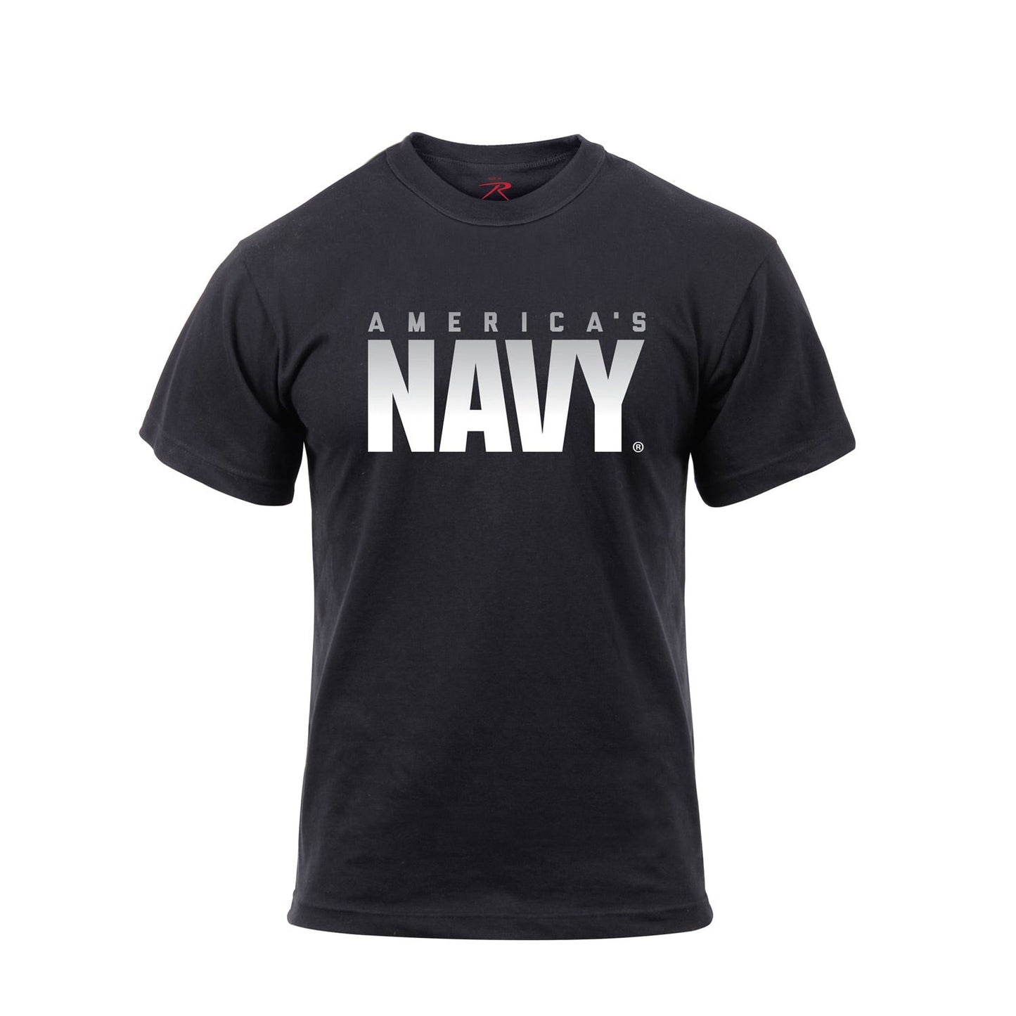 Athletic Fit America's Navy T-Shirt – Black Crew Neck with Metallic Gray 'AMERICA'S NAVY' Graphic and Red Logo