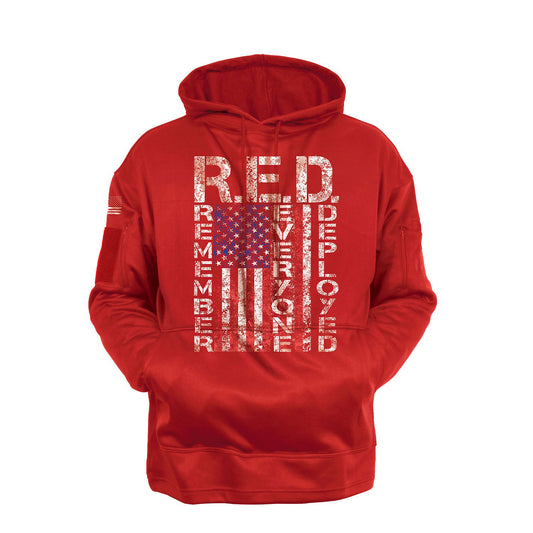 Concealed Carry R.E.D. Hoodie – Front View with Distressed American Flag Graphic and Bold R.E.D. Text Remember Everyone Deployed