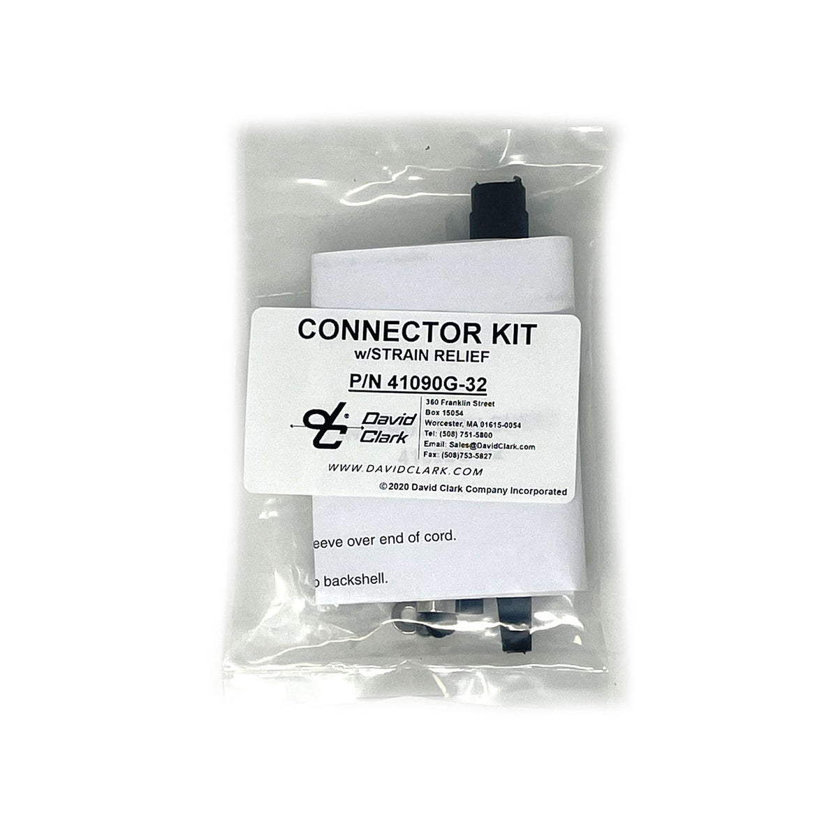 David Clark Stereo 1/4 inch Plug Connector Kit 41090G-32 with strain relief, replaces 18900G-42