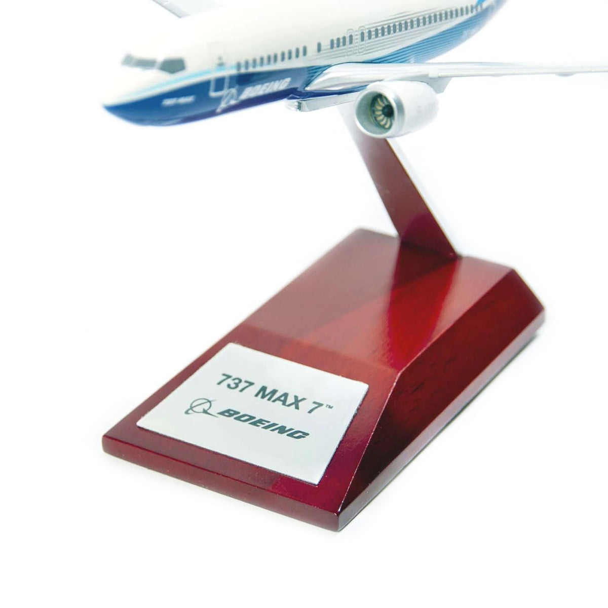 Boeing 737 MAX 7 collectible airplane model with red base stand