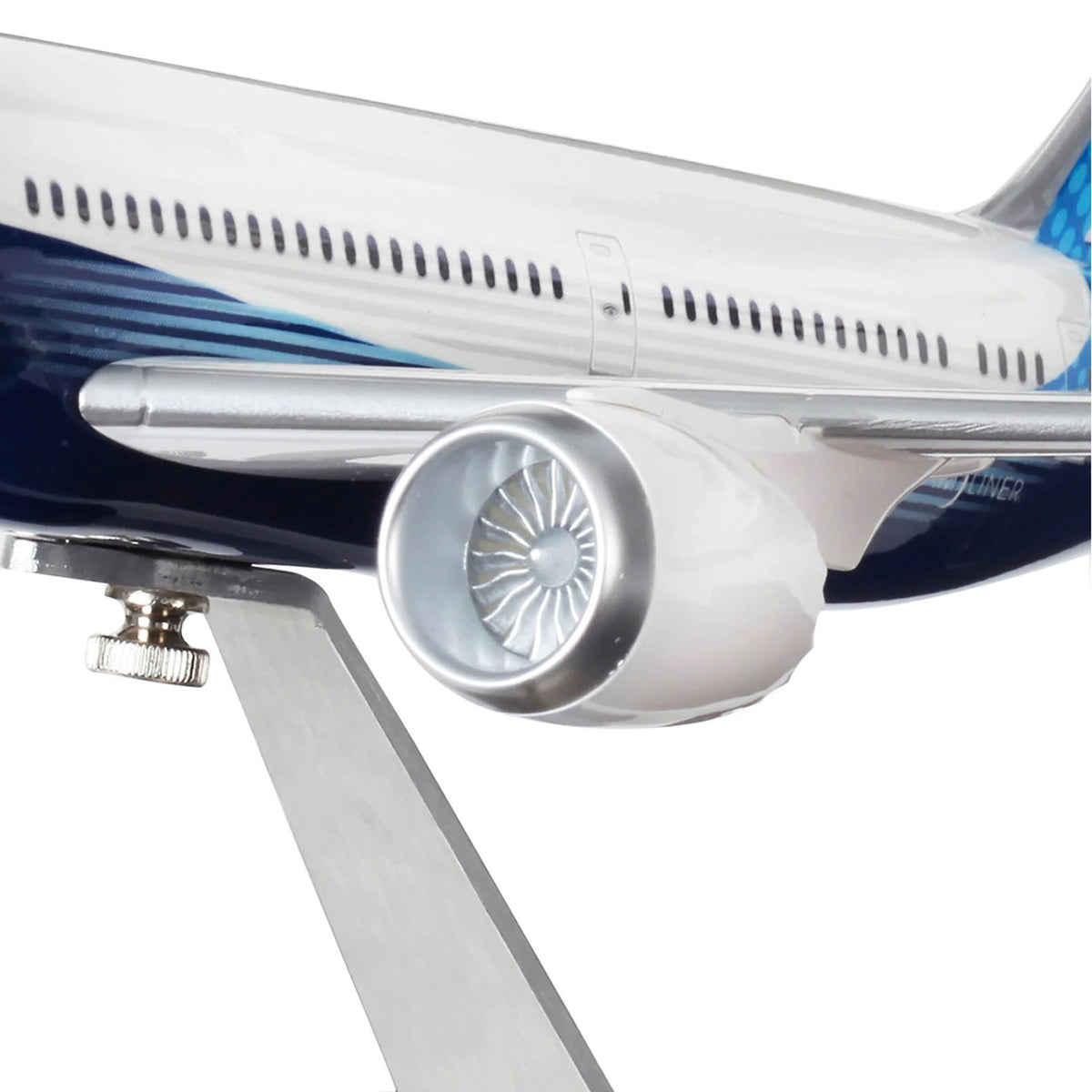 Close-up of Boeing 787-9 Dreamliner model jet engine detail