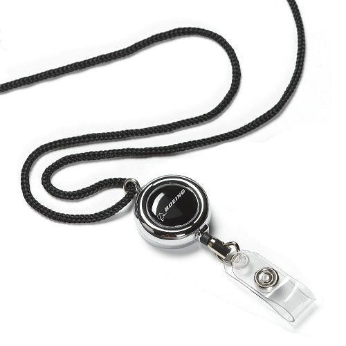 Boeing chrome retractable breakaway badge lanyard with reel