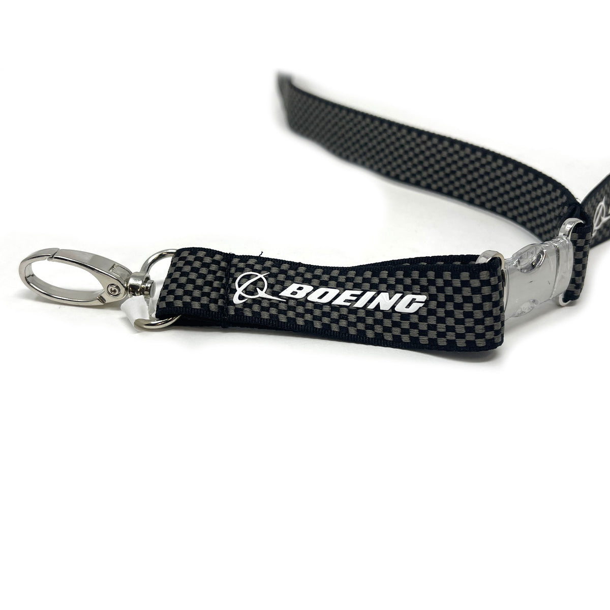 Boeing carbon fiber lanyard with detachable buckle and chrome swivel hook