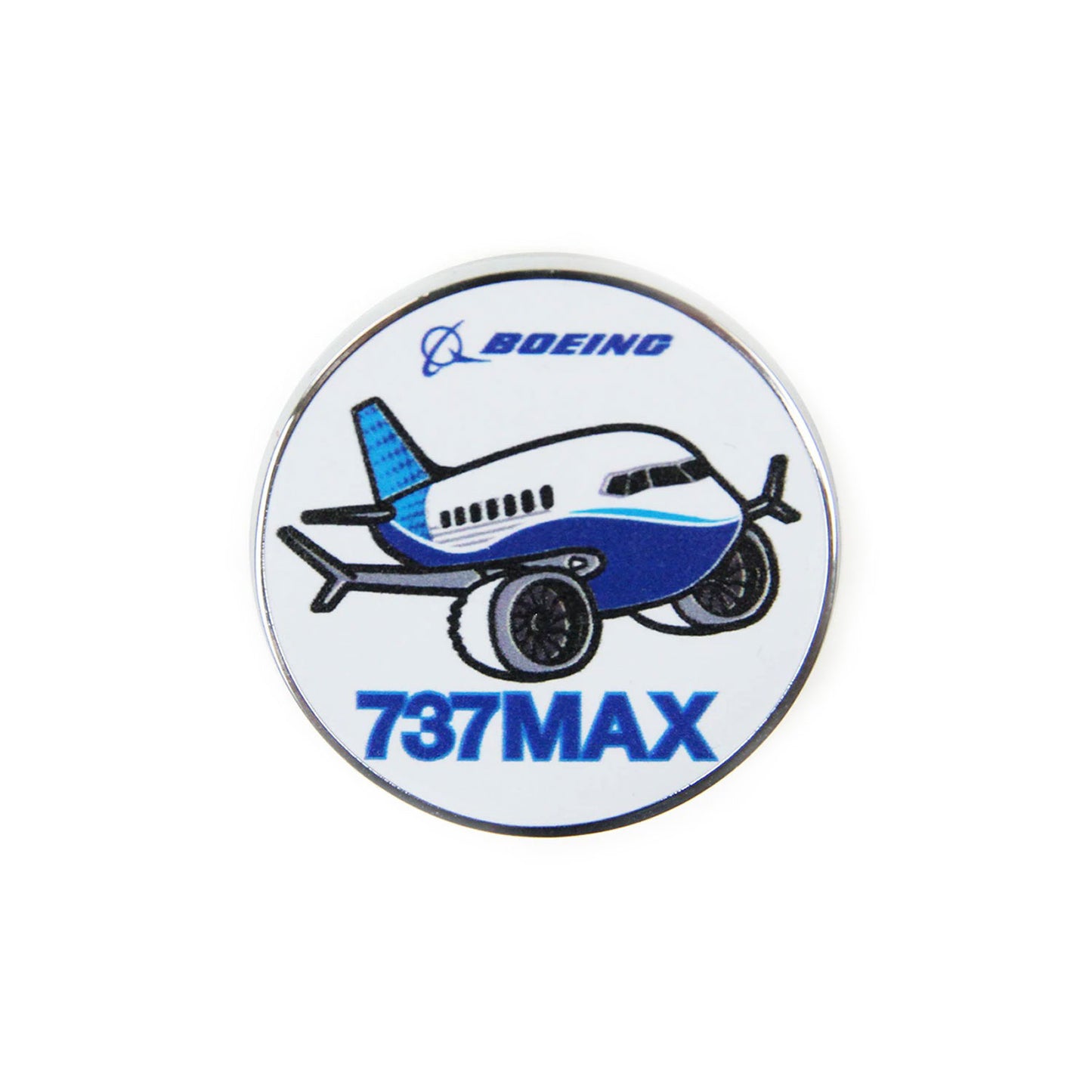 Boeing Pudgy 737 MAX enamel pin with airplane illustration