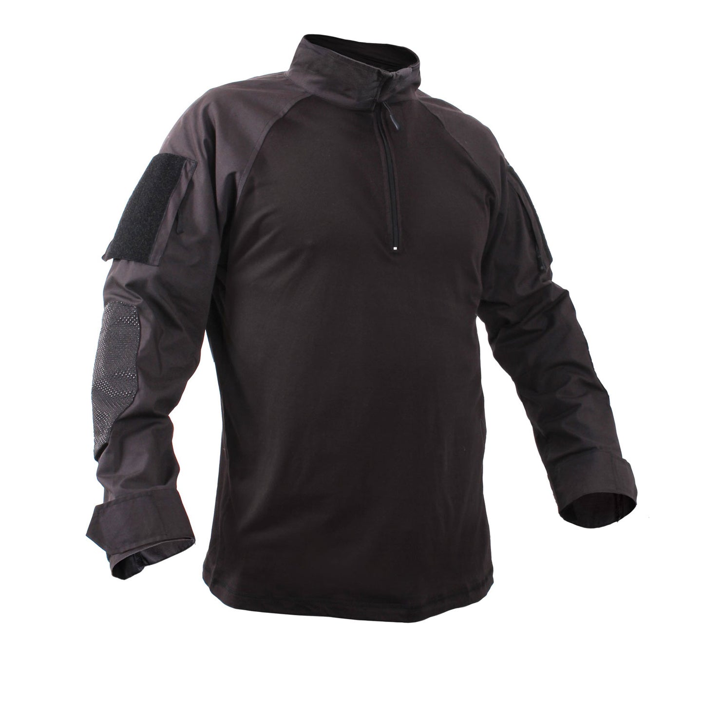 1/4 Zip Military Fire Retardant NYCO Combat Shirt – Black Tactical Long Sleeve with High Collar, Reinforced Elbows, and Arm Pocket