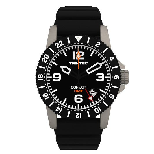 Trintec - CoPilot Quartz Pilot Watch, GMT, Stainless | CO-GMT-SS