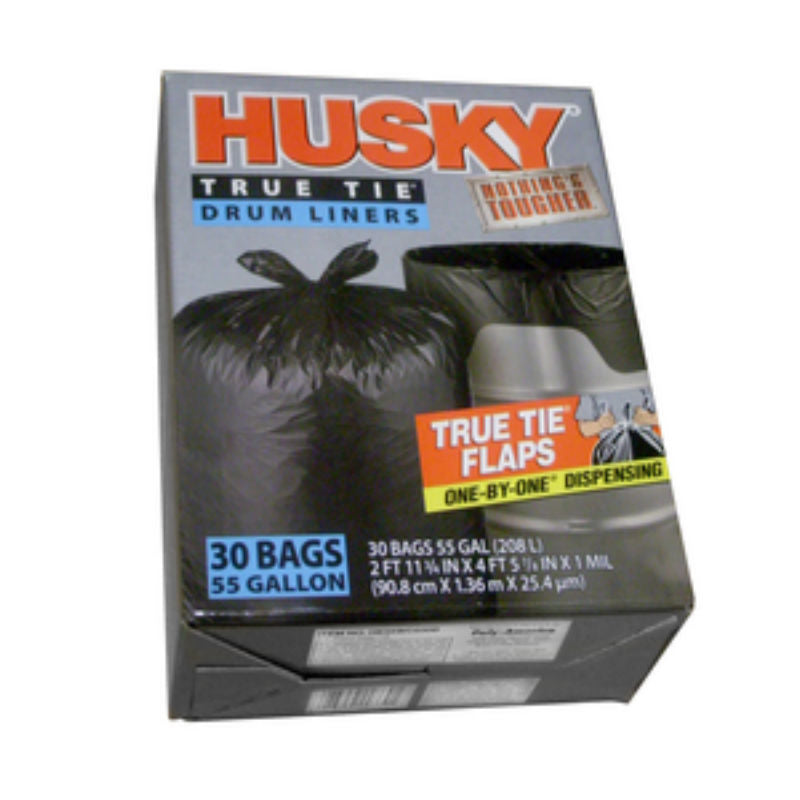 Poly America Husky Black 55 Gallon True Tie Drum Liner Bags | HK55WC030B