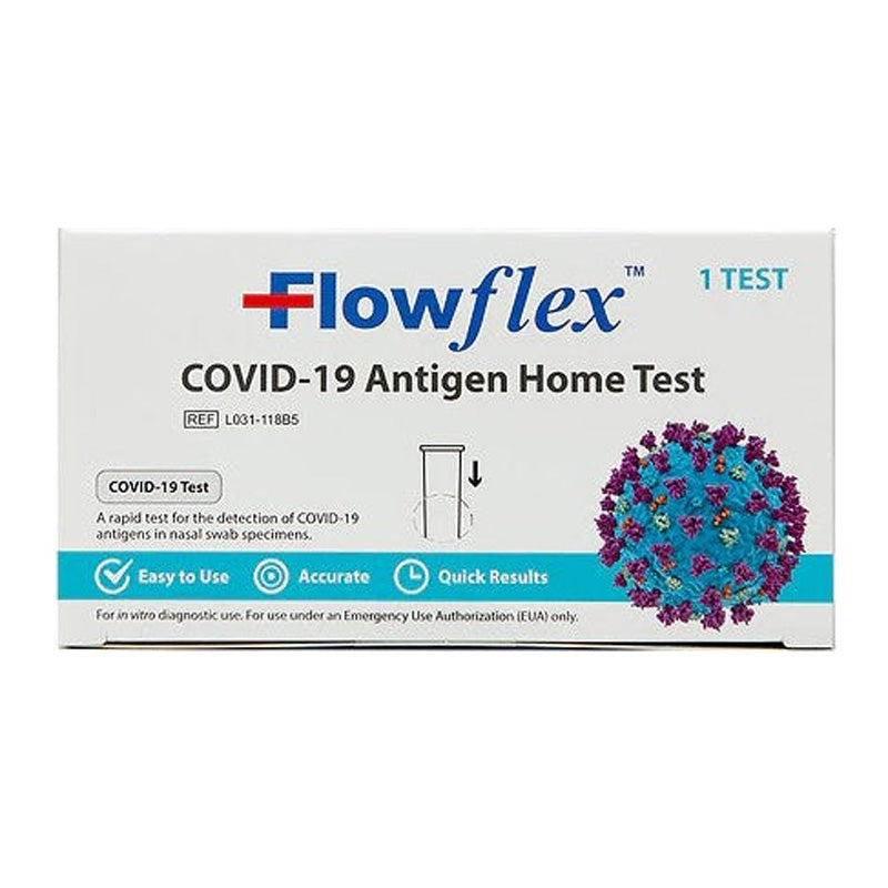 Flowflex At Home Rapid COVID-19 Antigen Test – Manufacturer Photo of Front of Box