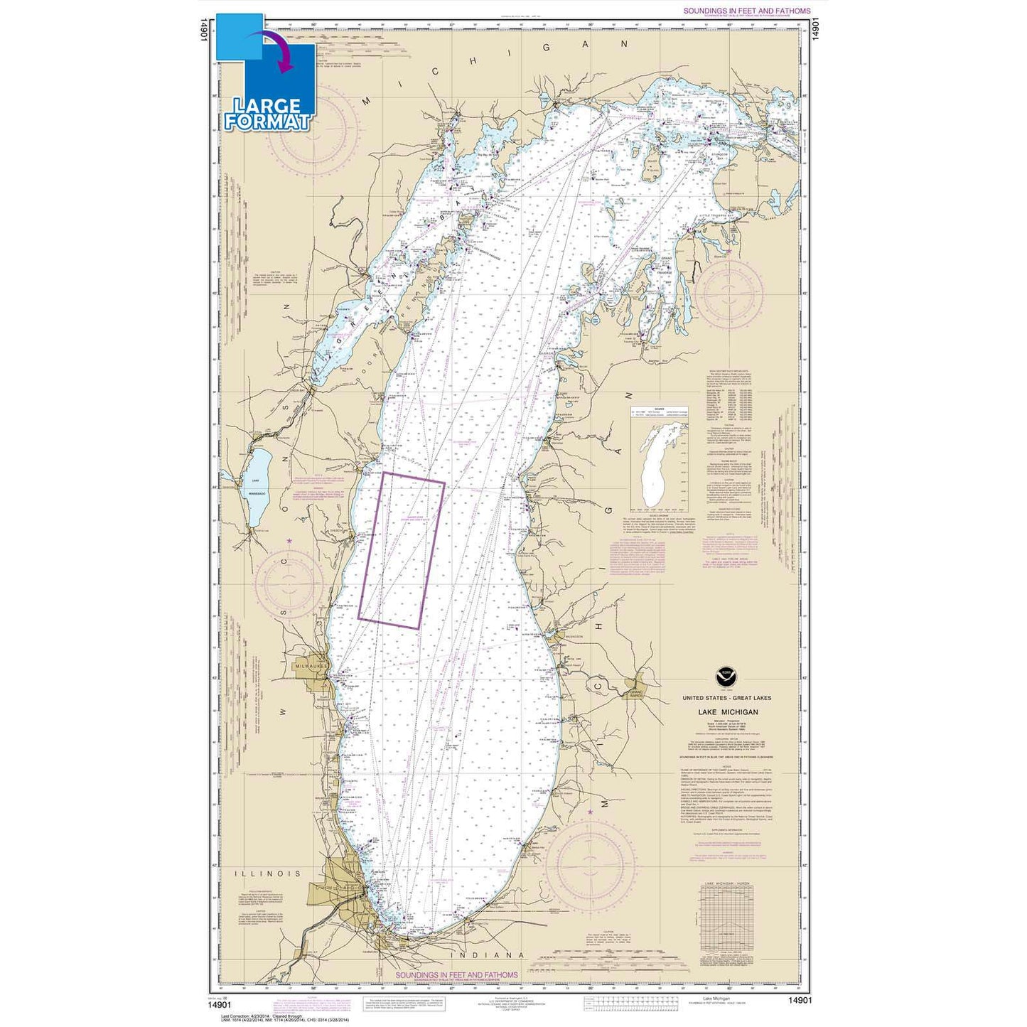Lake Michigan (Mercator Projection) Large Format NOAA Chart 14901