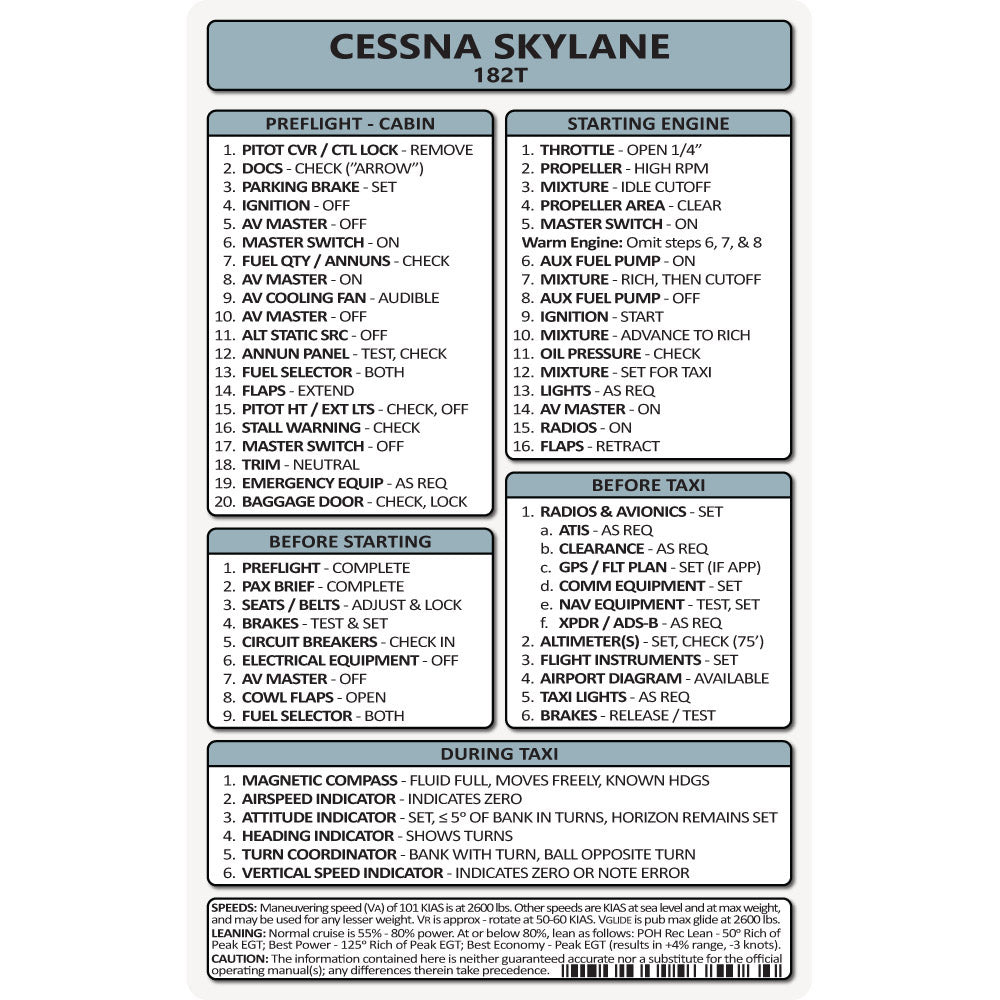 Pocket Checklist, Cessna 182T