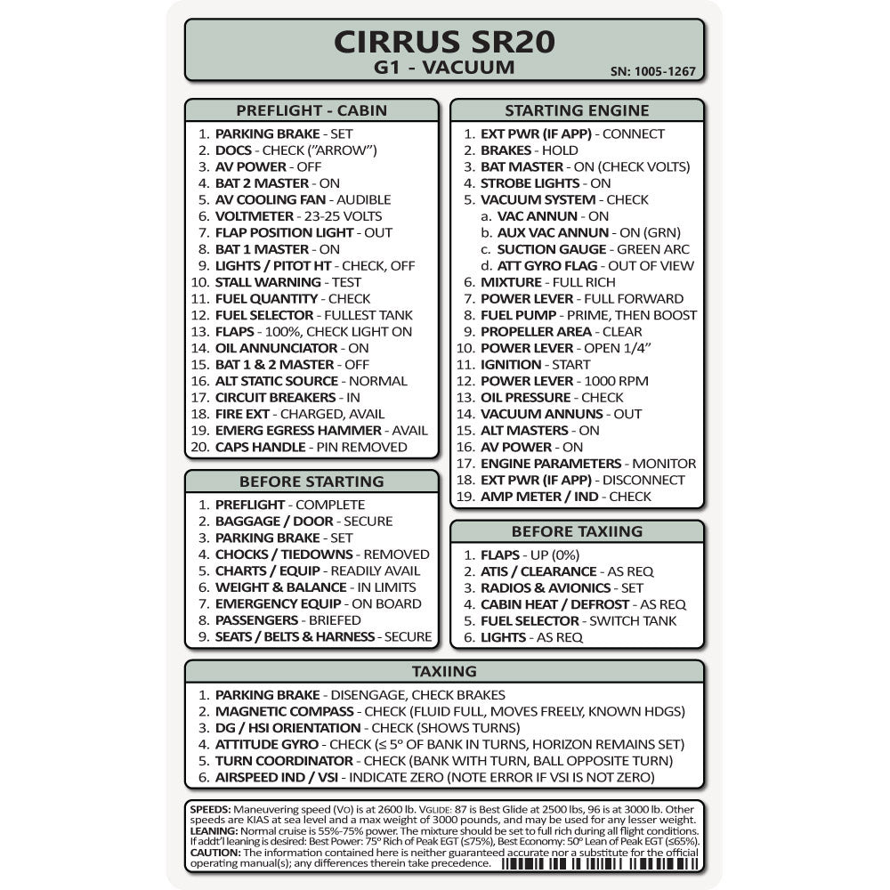 Pocket Checklist, Cirrus SR20 G1