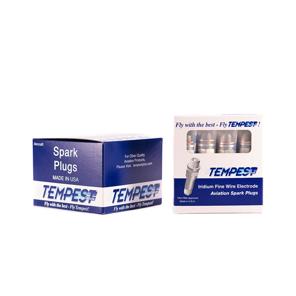 Tempest Aircraft Spark Plug URHB32S packaging – large blue box and smaller iridium fine wire spark plug box with FAA-PMA approval