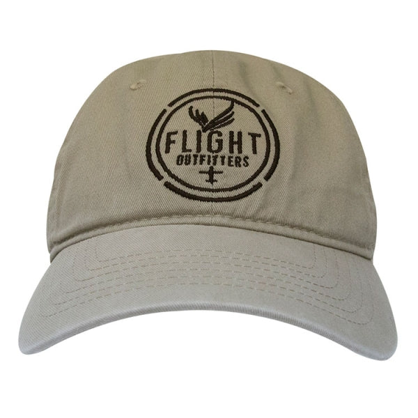 Flight Outfitters Original Khaki Pilot Ball Cap – front view showing eagle logo and airplane icon