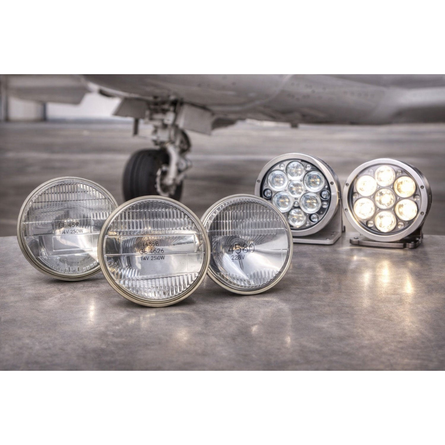 AI Generated Aircraft Landing and Taxi Lights Collection Image