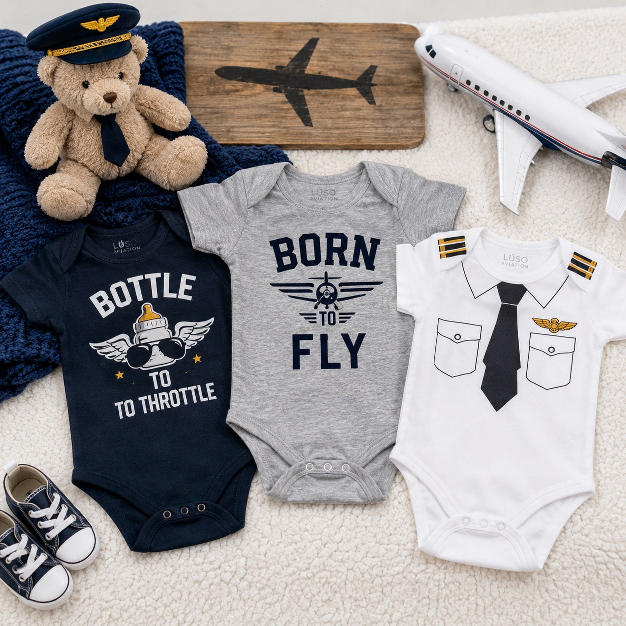 AI Generated Aviation Baby Clothing Collection Image